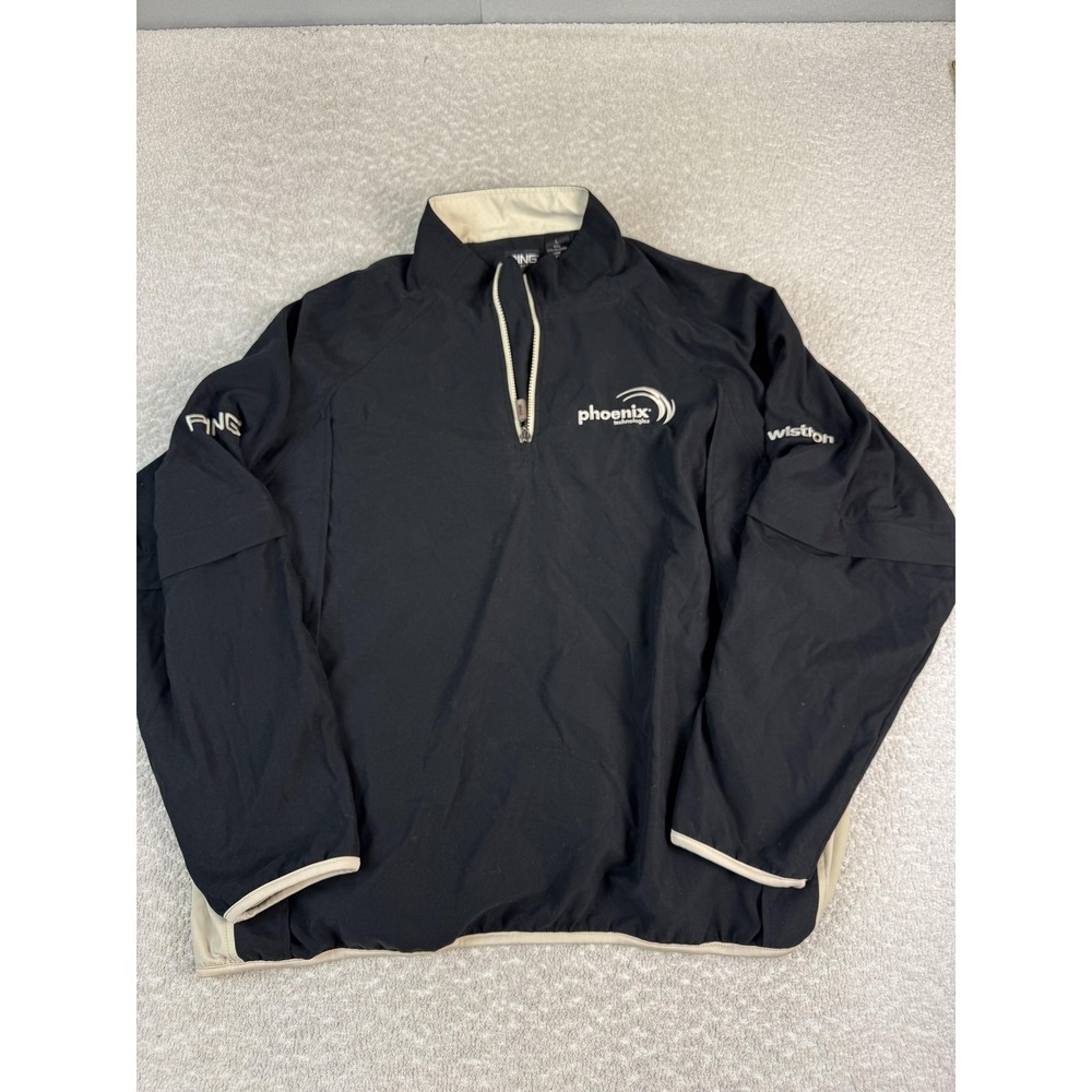 PING Pullover Mens Large Black Beige Quarter Zip Golf Windbreaker Jacket Phoenix